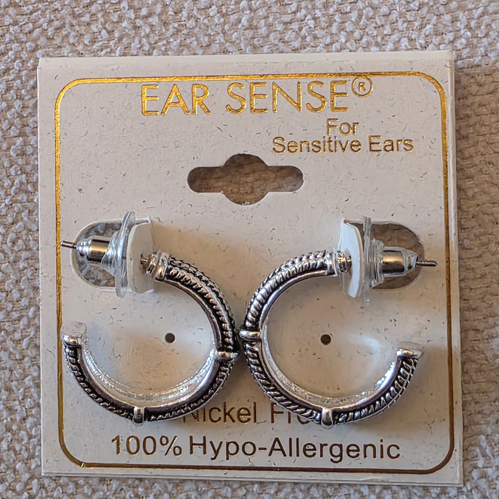 Ear Sense Silver Tone Hoop Earrings Nickel Free Hypoallergenic